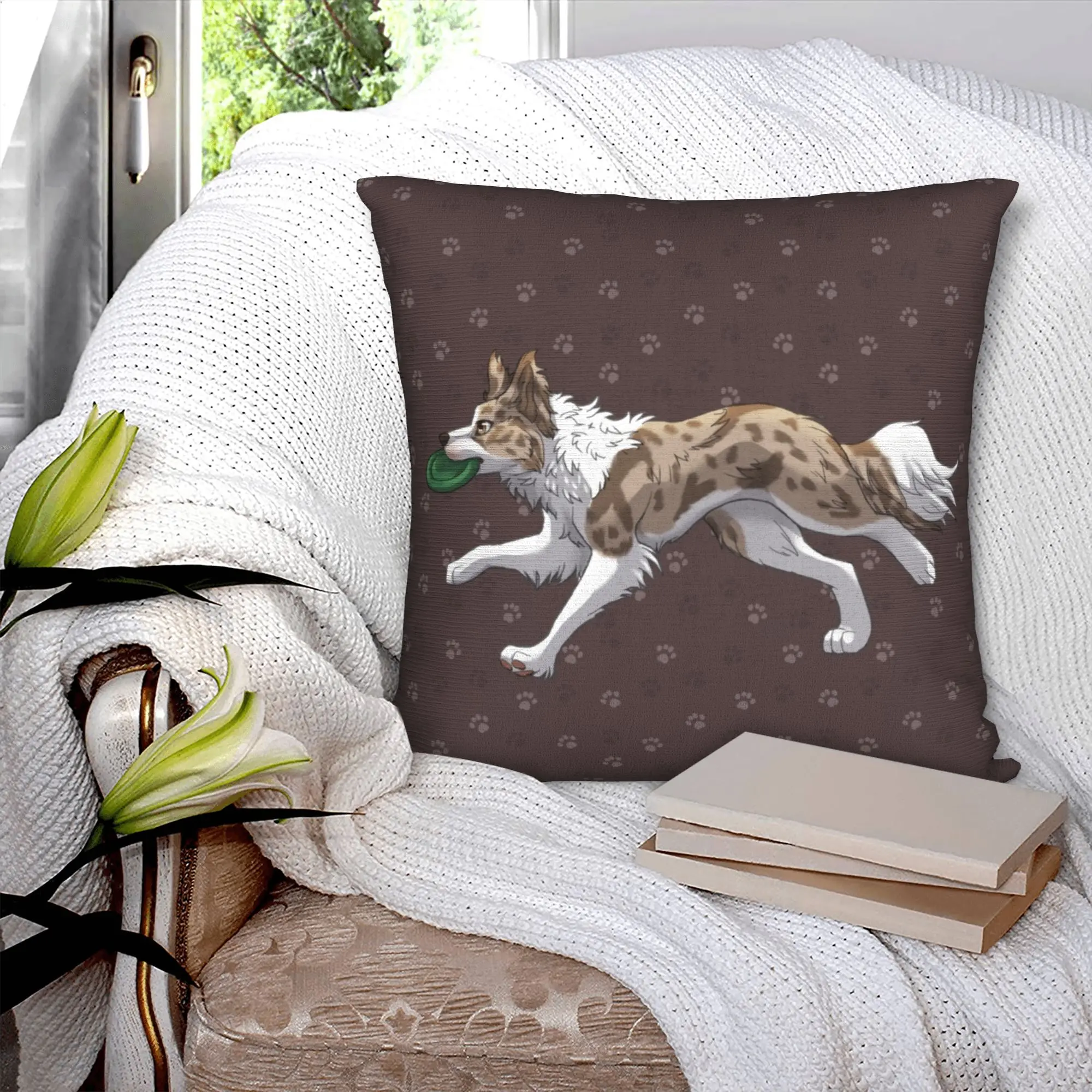 Running Red lilac Merle Border Collie Throw Pillow Home Decoration Dog Pet Modern Cushion Cover Car Pillowcase