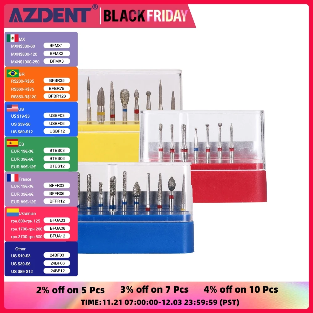 AZDENT 10 Pcs/Box Dental Diamond Burs Drill Dental Burs Dia-burs for High Speed Handpiecess