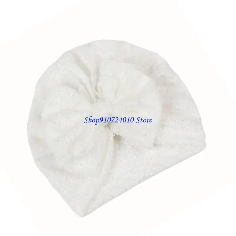 

77HD Baby Turban Hat Bowknot Decoration Pullover Hats Solid Color for Shower Parties