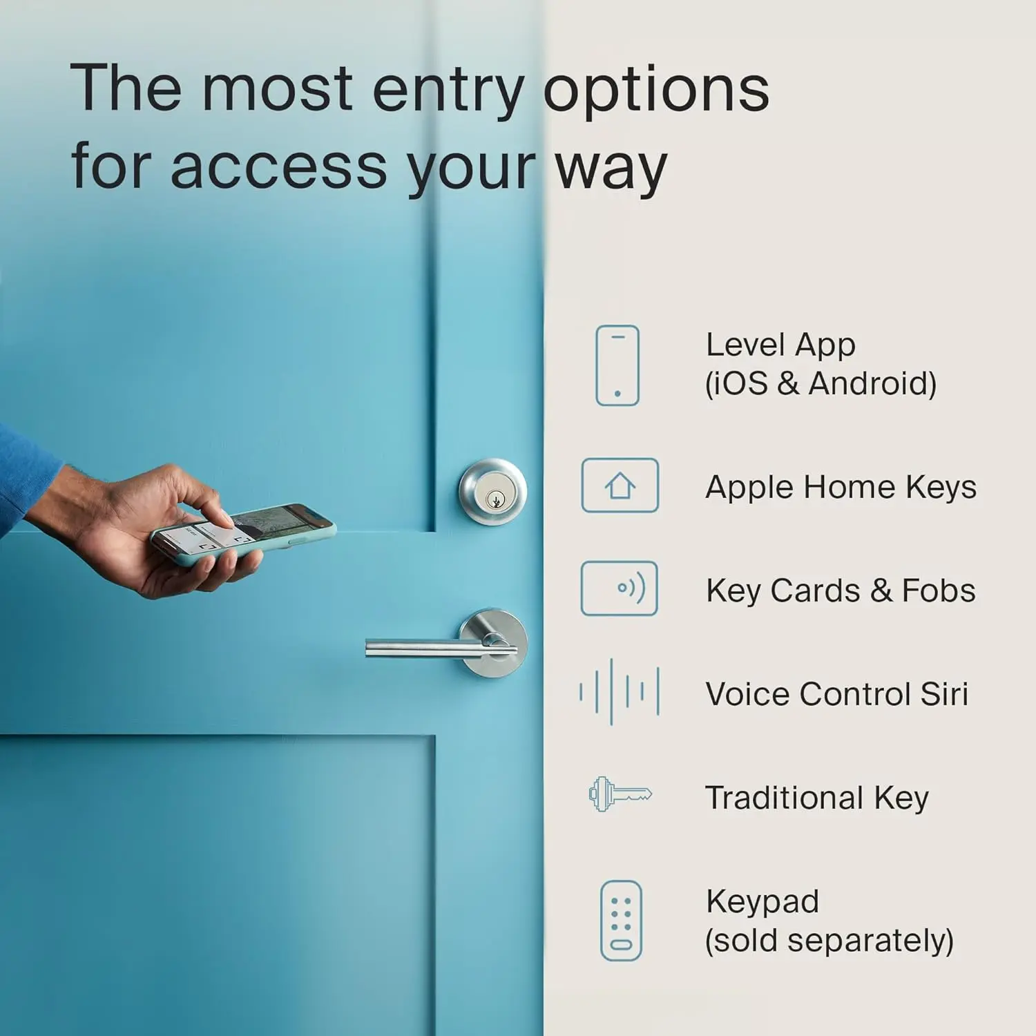 قفل ذكي - أصغر قفل ذكي في العالم بالإضافة إلى مفاتيح Apple Home - تطبيق iOS وAndroid - يعمل (أسود غير لامع)