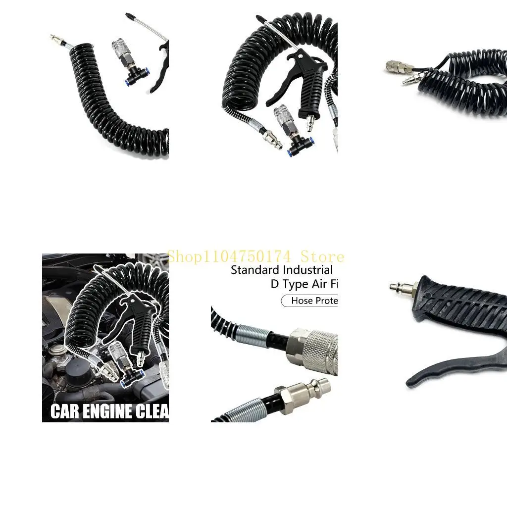 Garage Air Cleaner with Coiled Hose, Handheld Nozzle, Coupler and T Adapter for Engine Bay Dust Removal, Tool Cleanup and Shop