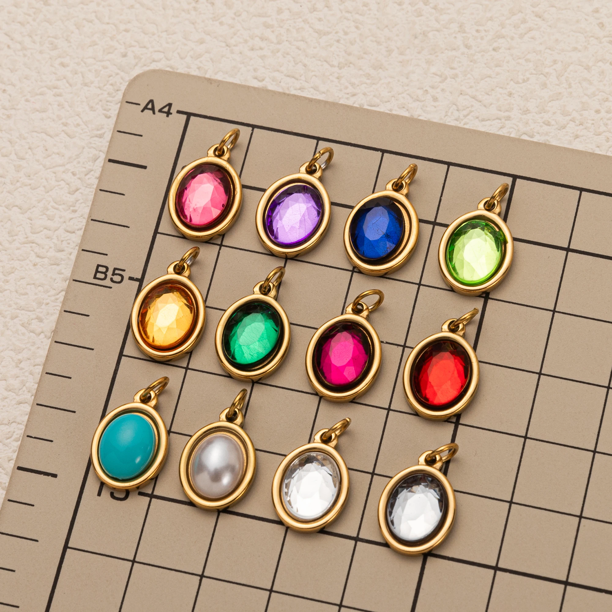 

Stainless steel DIY basic hinge chain lucky birthstone pendant necklace vacuum plated 18K gold in the furnace