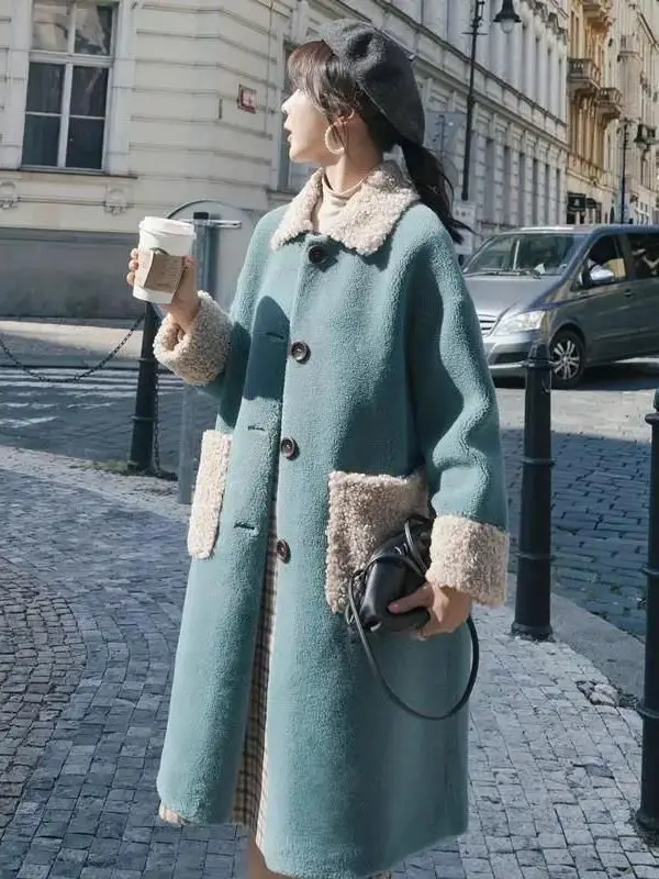 

plus Size Autumn Winter Thiened Warm Lamb Velvet Faionable Medium Length Coat for plus Size Women High Waist Korean Sle