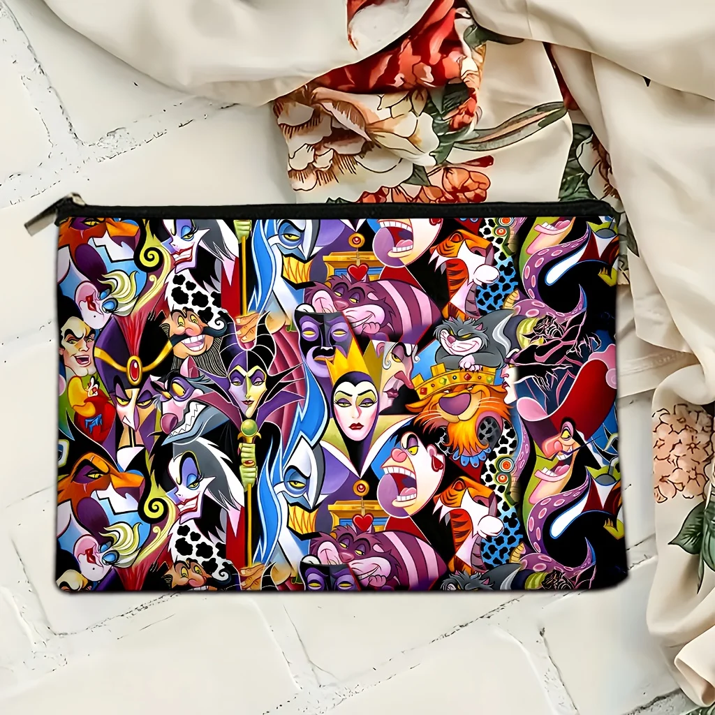 1 Bolsa de maquillaje Disney Villain - Organizador de artículos de tocador de viaje de gran capacidad con Maléfica, Cruella De Vil, Jafar, Ursula, Bolsa de almacenamiento de joyas, Organizador de viaje perfecto con cremallera