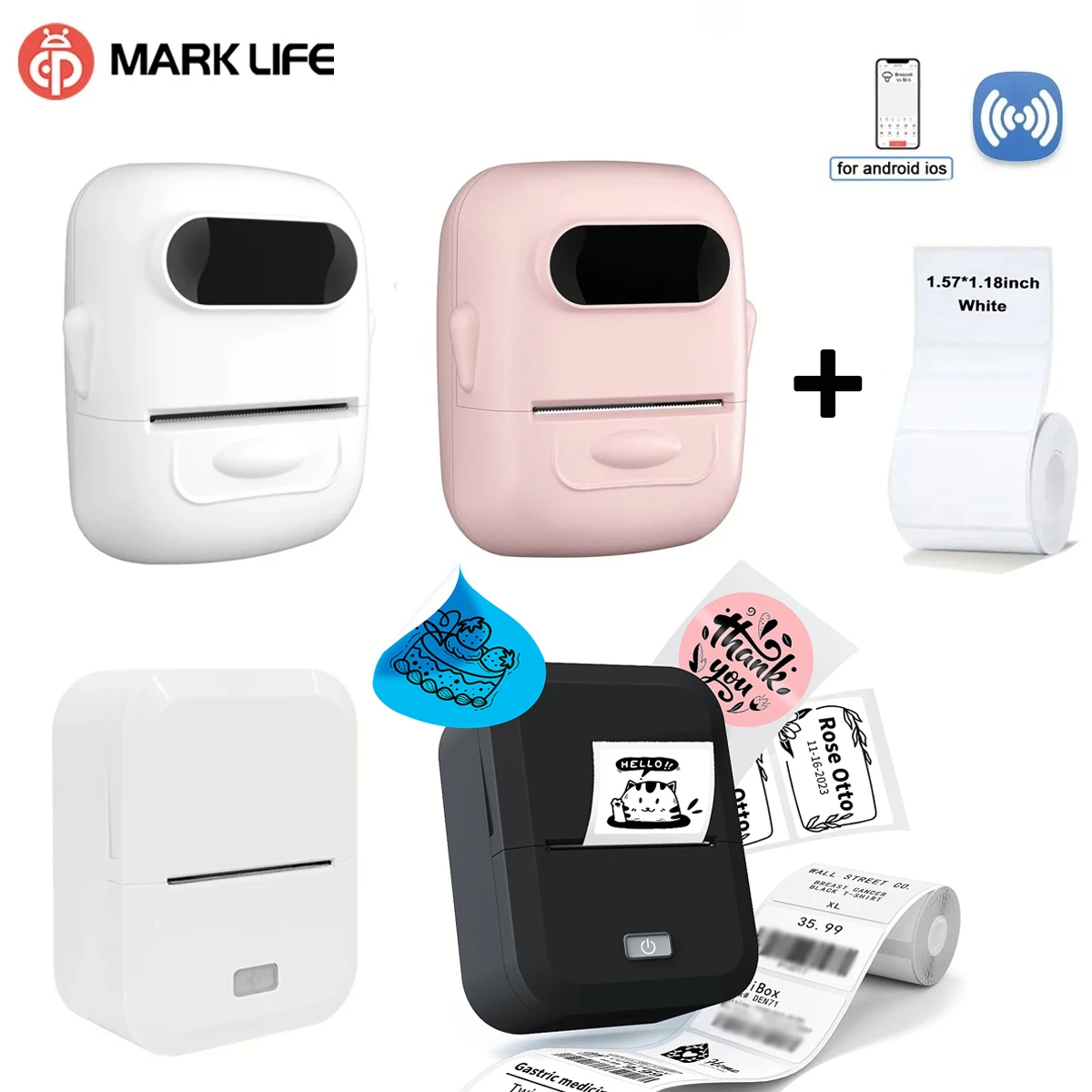 

Marklife Label Printer Thermal Label Maker Inkless Wireless Bluetooth-compatible Adhesive Label Sticker Machine DIY Pattern