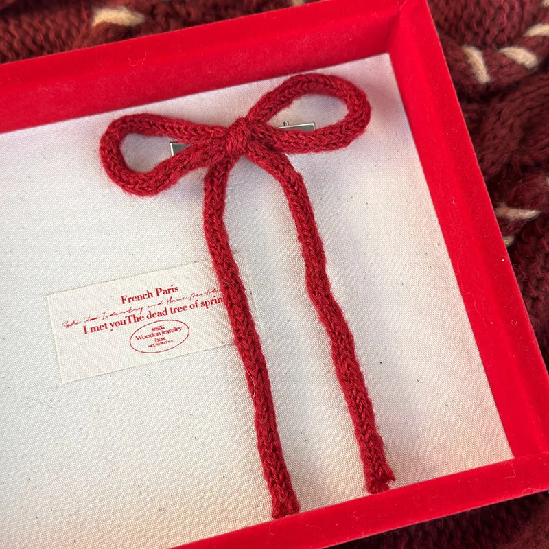 Red Bow Woolen Knitting Hair Clips Headband for Woman Girls Sweet HairPin Child Cute Barrettes Fashion New Year Hair Accessories