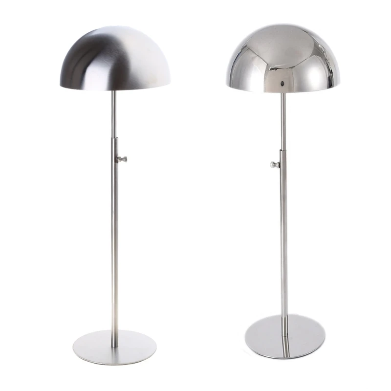 Wire Drawing Mirror Face Stainless Steel Freestanding Holder and Hat Rack Stand with Dome Adjustable Height 37JB