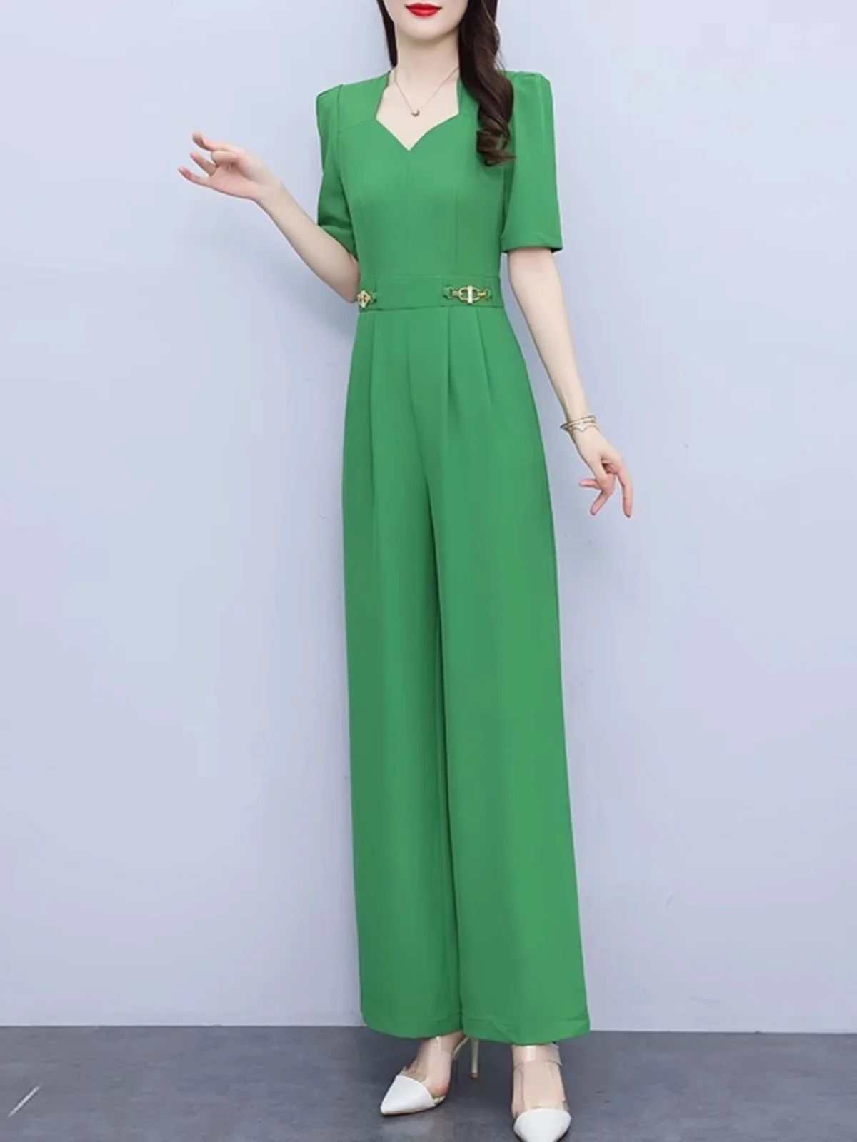 Ele قطعة واحدة Pantsuit المرأة الصيف 2025 Faion التخسيس عادية مستقيم الساق بنطال ذو قصة أرجل واسعة عالية الخصر تخفيف Sle