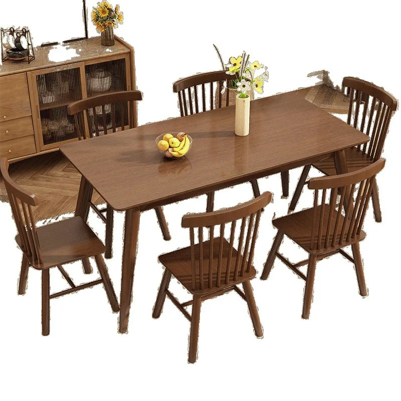 

Solid wood, dining table, rectangular, eating, household, small apartment, simple, walnut