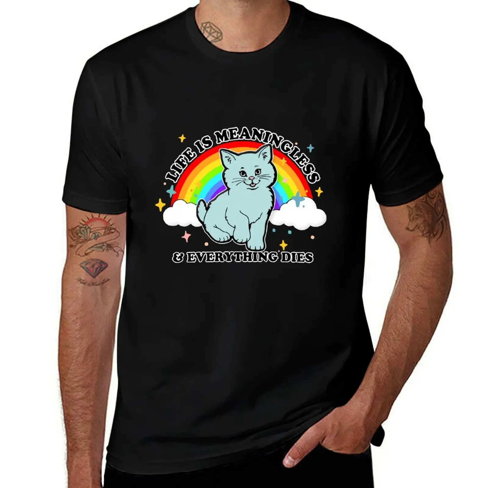 La vie n'a pas de sens et tout meurt / T-shirt au design nihiliste mignon, grande taille, à manches courtes pour hommes