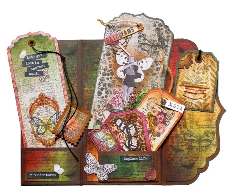 Tag Envelope Grunge Collection Vintage Roses butterfly Splash Label Metal Cutting Die Stamp Scrapbooking Diary Decoration Emboss view 2