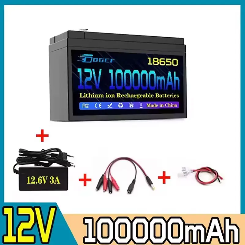 100Ah 12V ? Batterij 18650 Oplaadbare LiFePO4-lithiumbatterij Ingebouwde 5V 2.1A USB Power Display Port-oplader + 12,6V 3A oplader