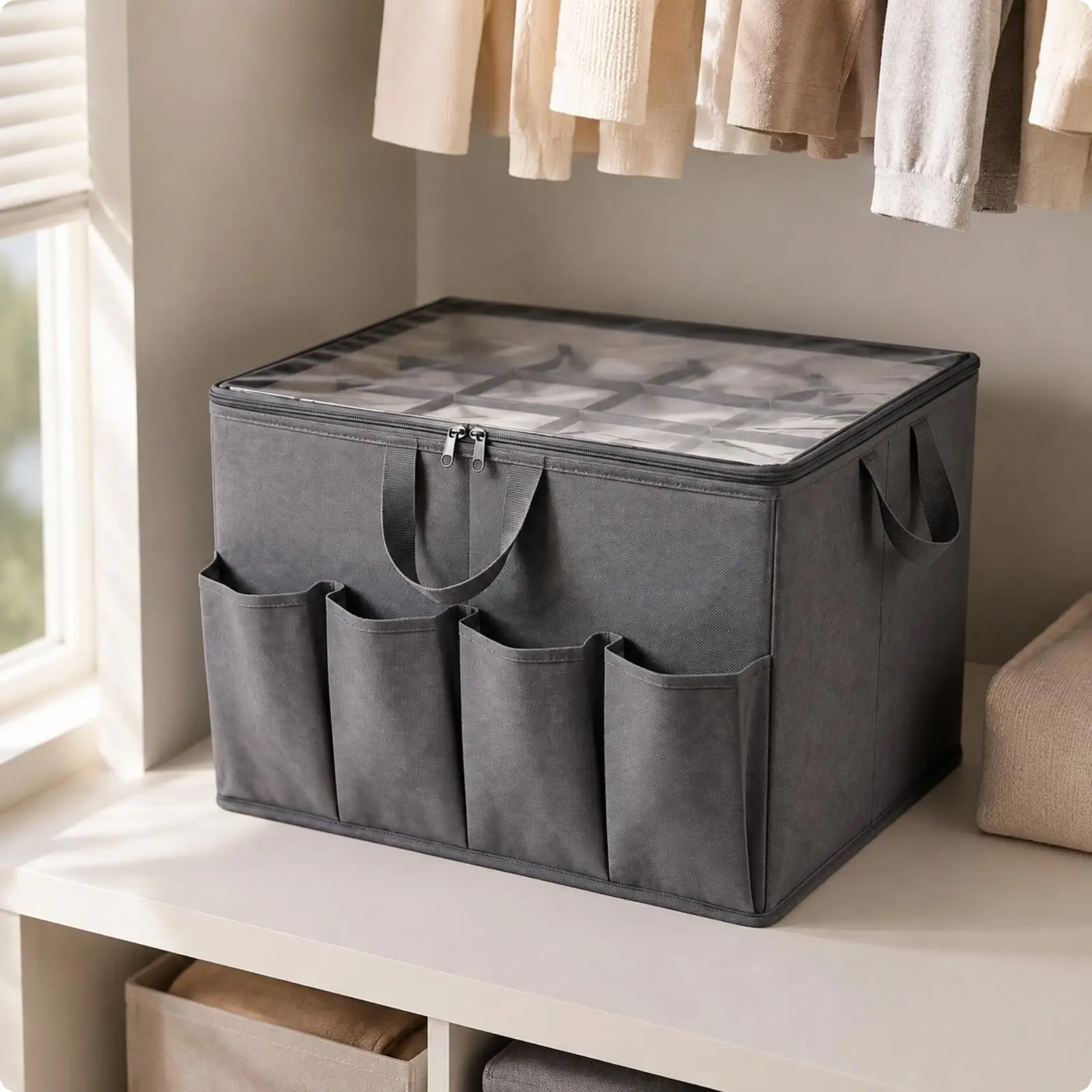 Oxford Textile Storage Box with Zipper No Assembly Required for Bedroom, Dorm