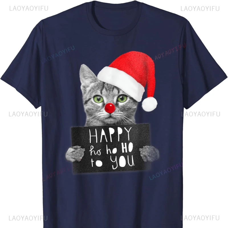 Christmas Cat Kitten Ho Ho Xmas Holiday Season T-Shirt Graphic T Shirts Women Clothing Harajuku Aesthetic Clothes Y2k Top Tee