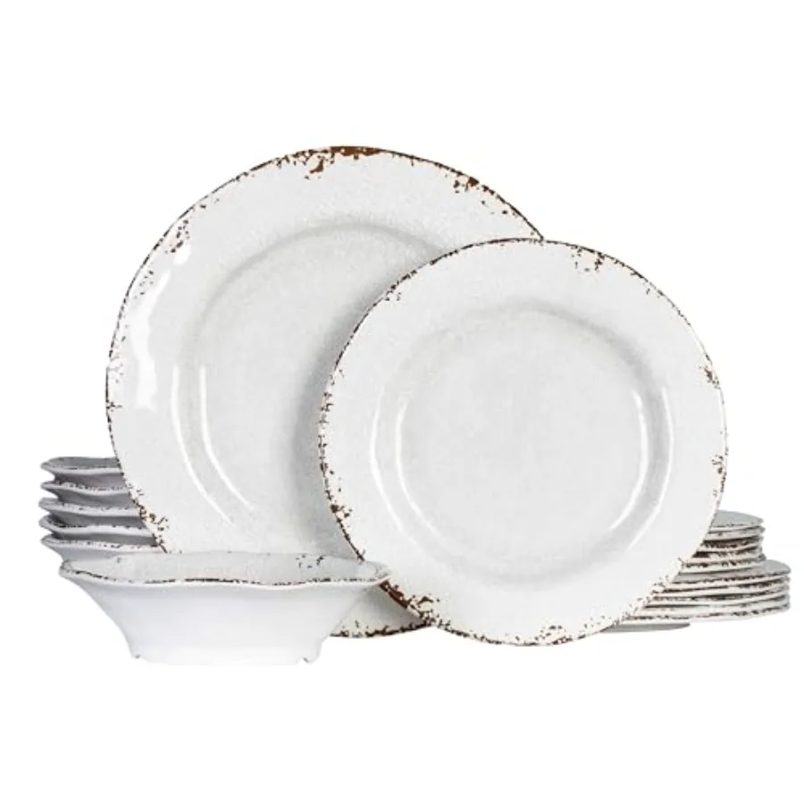 

Vintage Melamine Dinnerware Sets 18 Piece Lightweight and Unbreakable Outdoor Plates and Bowls Set RV Dishes Set of 6 Chip Resi
