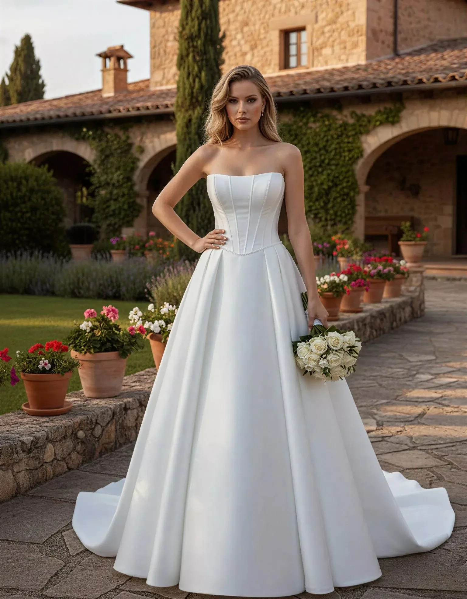 

Customized Strapless A-Line Wedding Dress Sexy Backless Satin Bride Gown Vestidos de Novia Plus Size for Women Dress