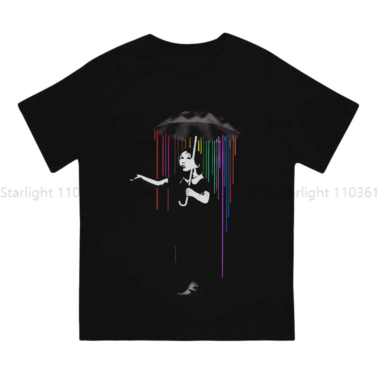 Banksy Art TShirt Girl With Umbrella Elegant T Shirt Homme Men Clothes New Design