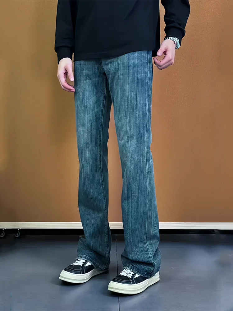 

Мужские джинсы прямого кроя с высокой талией, облегающие, осенне-зимние, с узором «бамбуковый узел», в американском стиле High Street, износостойкие