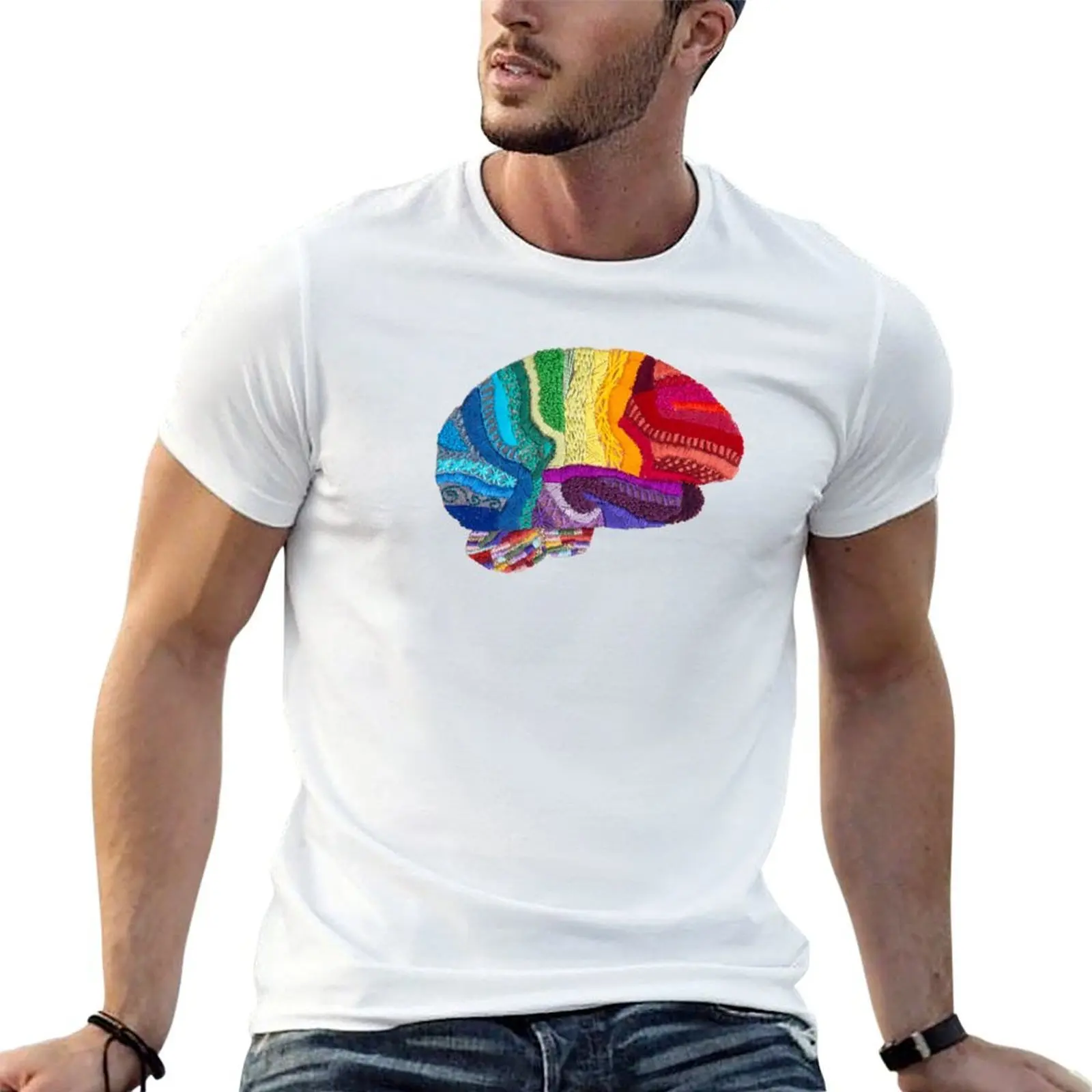 Sampler Brain - Embroidered Look - Rainbow Brain T-Shirt Personalized t-shirt man clothes men graphic t shirts