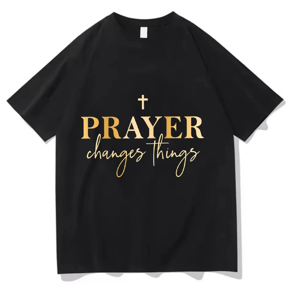 Prayer Changes Things Christian T-Shirt, Religious Jesus Faith Graphic Tee, Inspirational Bible Verse Quotes Top for Men Women