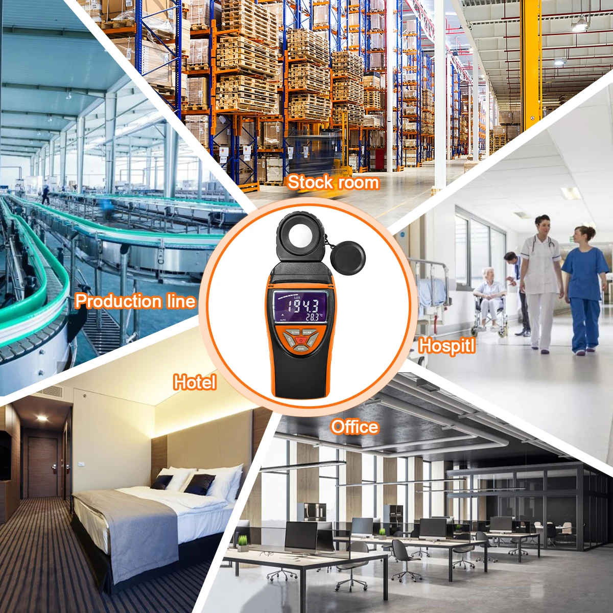 8801A Digital Lux Meter Color LCD 1-400000 Lux Light Meter with 180 Degree Rotatable Sensor Temperature Data Hold