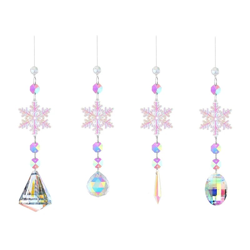 Sun Catchers Indoor Window Snowflakes Hanging Crystal Suncatcher Set Prism Ball Rainbow Suncatcher Snowflake Pendant Kit