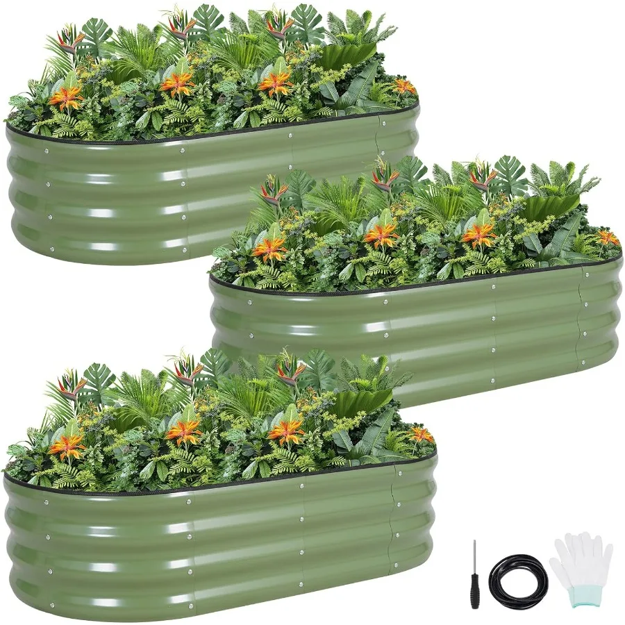 

Galvanized Metal Raised Garden Bed Kit - 4x2x1FT Outdoor Planter Box with Safety Edging and Gloves for Vegetables Fruits Flower