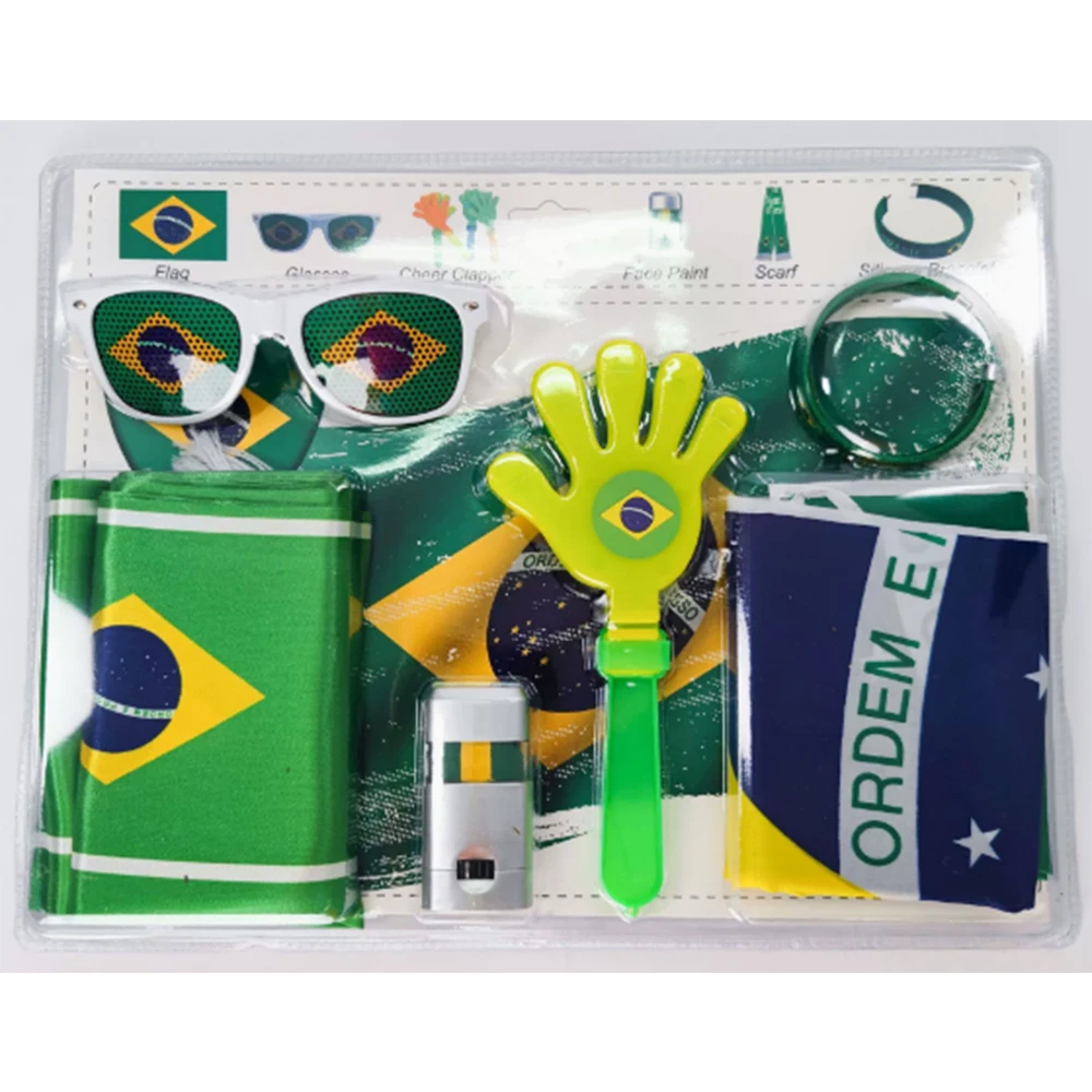 Flagicts Brazil Flags Sunglasses Scarf bracelet Clap your hands Face paint Football Soccer Fans Set