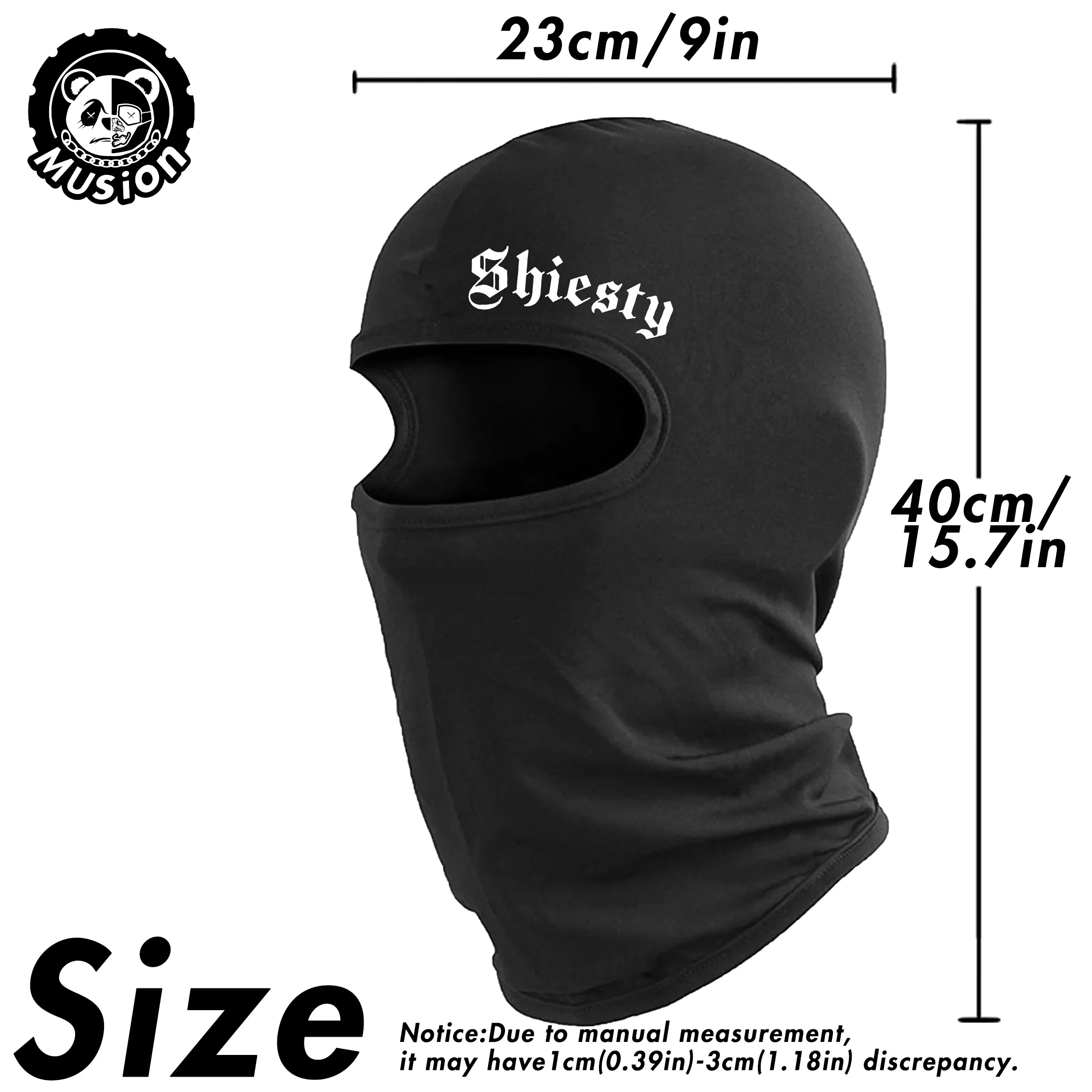 Musion Black Breathable Balaclava Letter Print Motorcycle Face Mask Headwear for Tactical Training of Cycling Outdoor Sport