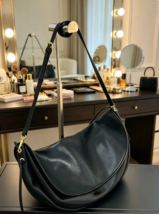

Women's Vintage Leather Crescent Hobo Bag Large Capacity Crossbody Purse Soft Leather Half-Moon Bag