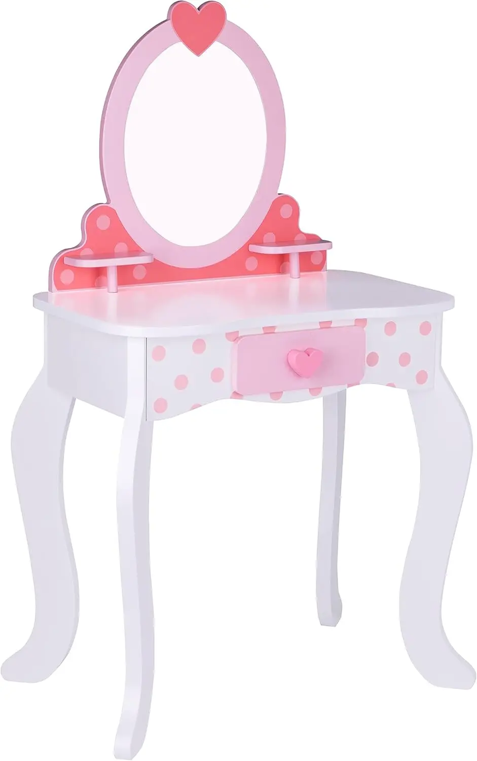 Wooden Kids Vanity Set - Makeup Dressing Table with Mirror and Chair, Pretend Play Toy for Toddlers 3 Year Old +