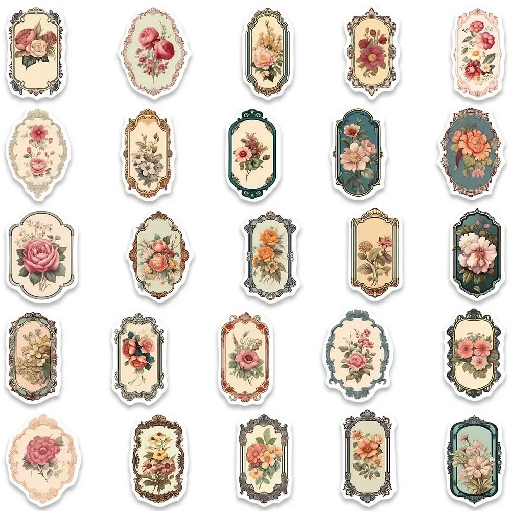 10/50PCS Vintage Flower Mirror Graffiti Material Sticker Art Decals Aesthetic Laptop Phone Suitcase Scrapbook Album Cute Sticker