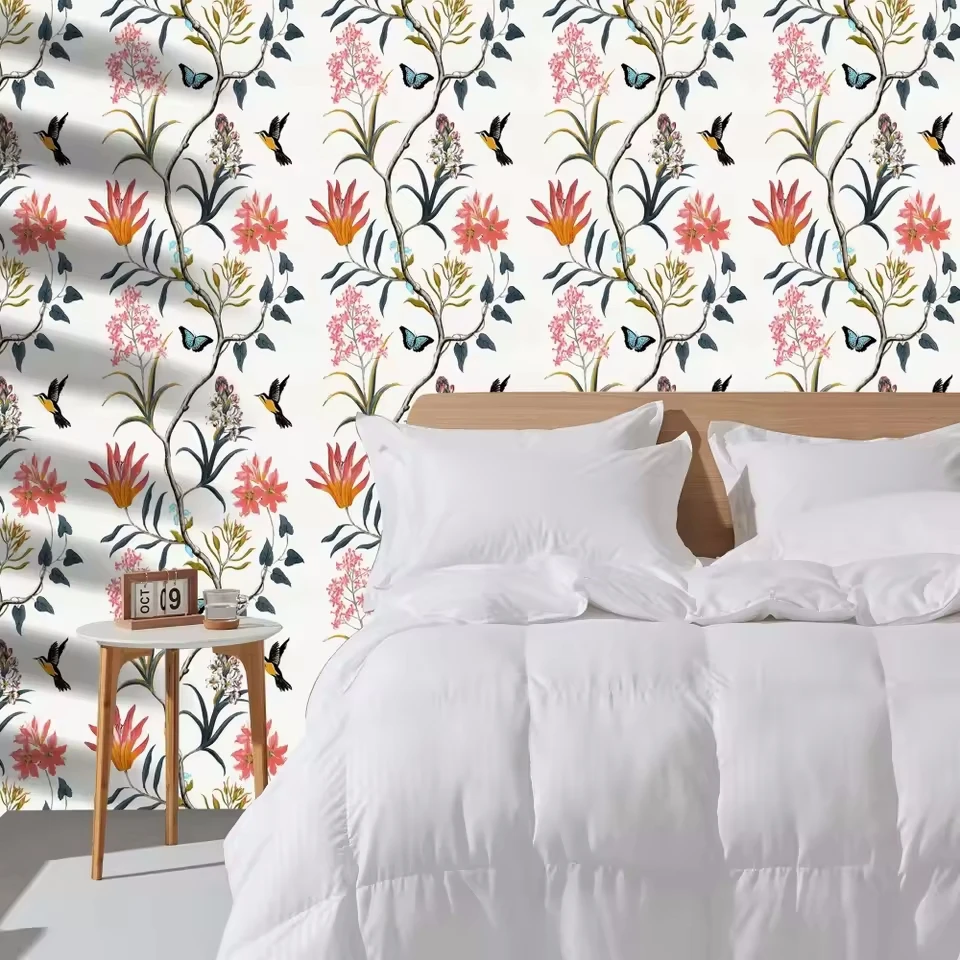 1 قطعة الحديثة ذاتية اللصق الزهور الطيور خلفية الوردي زهرة تصميم لغرفة المعيشة غرفة نوم المطبخ الحمام ديكور المنزل #5