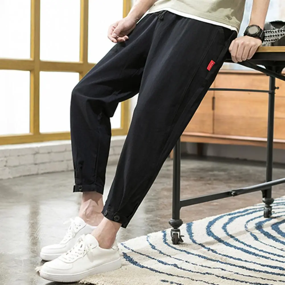 

Drawstring Waist Pants Lightweight Pants Men's Straight Ankle-banded Sweatpants with Side Pockets for Gym Training Jogging