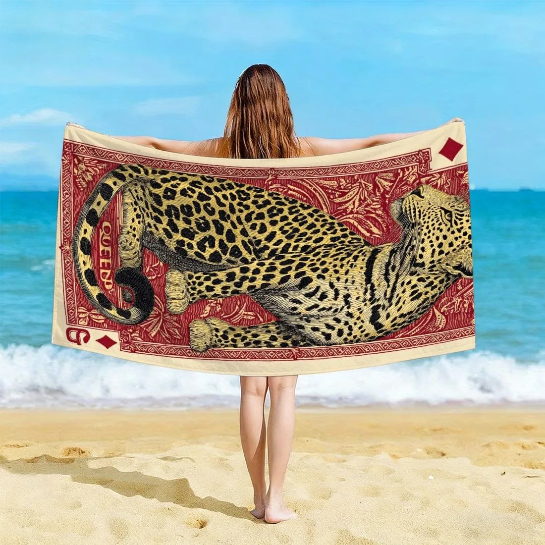 

Пляжное полотенце Queen Leopard, одностороннее, с 2D-принтом, из мягкой микрофибры, для пляжа, бассейна, спа, ванной комнаты, в стиле ретро, яркий дизайн, подарок