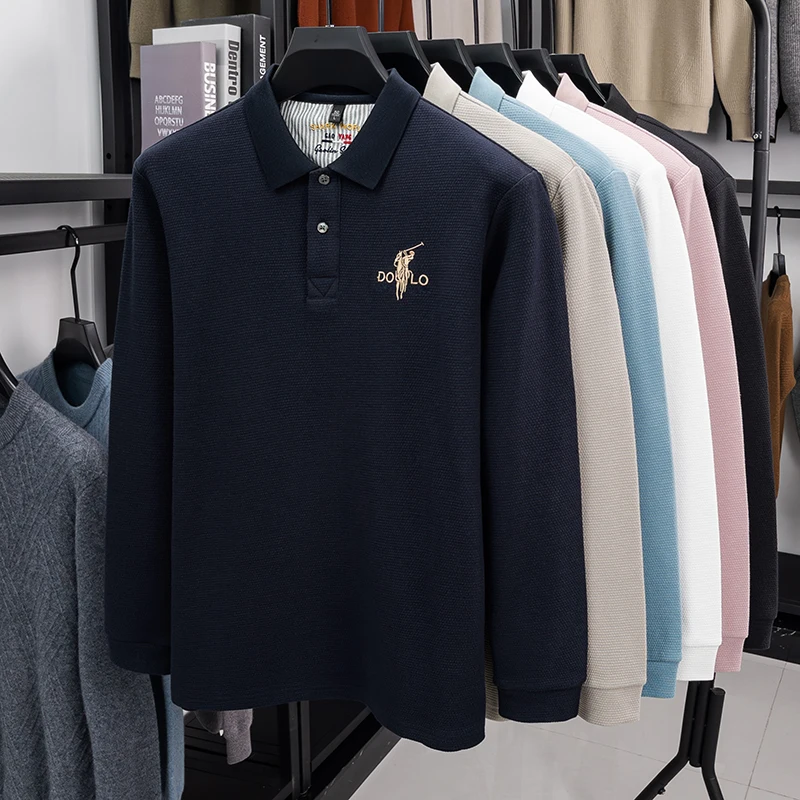 

Embroidery Collar Polo Shirt Men's Long Sleeved Casual Versatile Top Made of Pure Cotton Loose T-shirt Middle-aged Clothes