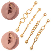 1pc Chain Industrial Piercing Stainless Steel Industrial Earrings Barbell Cartilage Stud Industrial Piercing Jewelry 16G