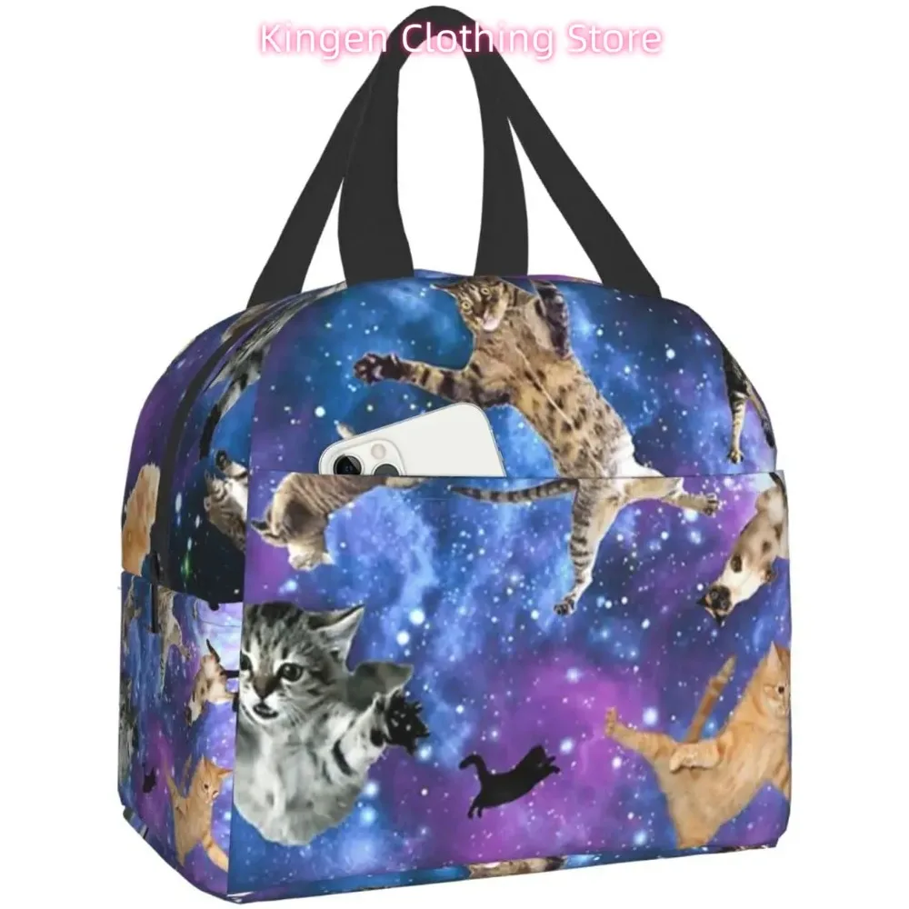 Lunch Bag Funny Galaxy Space Cat Insulated Lunch Box Freezable Cooler Thermal Waterproof Lunch Tote Bag for Women Men Bento Bags