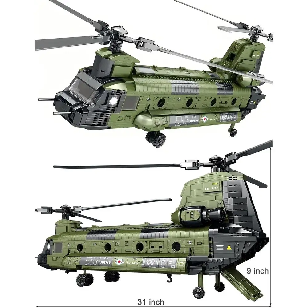 Kit giocattolo per elicottero Chinook CH-47, blocchi di costruzione per velivoli da trasporto militare da 1451 pezzi per adolescenti e adulti