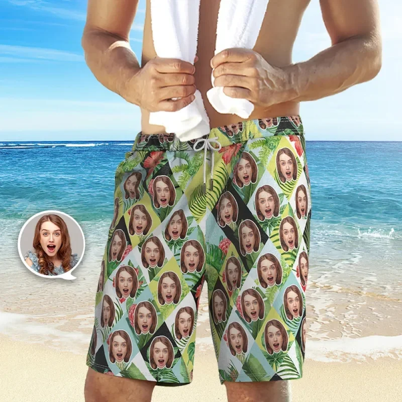 Custom Face Men Shorts Sharks Foliage Breathable Beach Shorts 3D Printed Unisex Gym Sport Board Short Pants Ice Swim Trunks