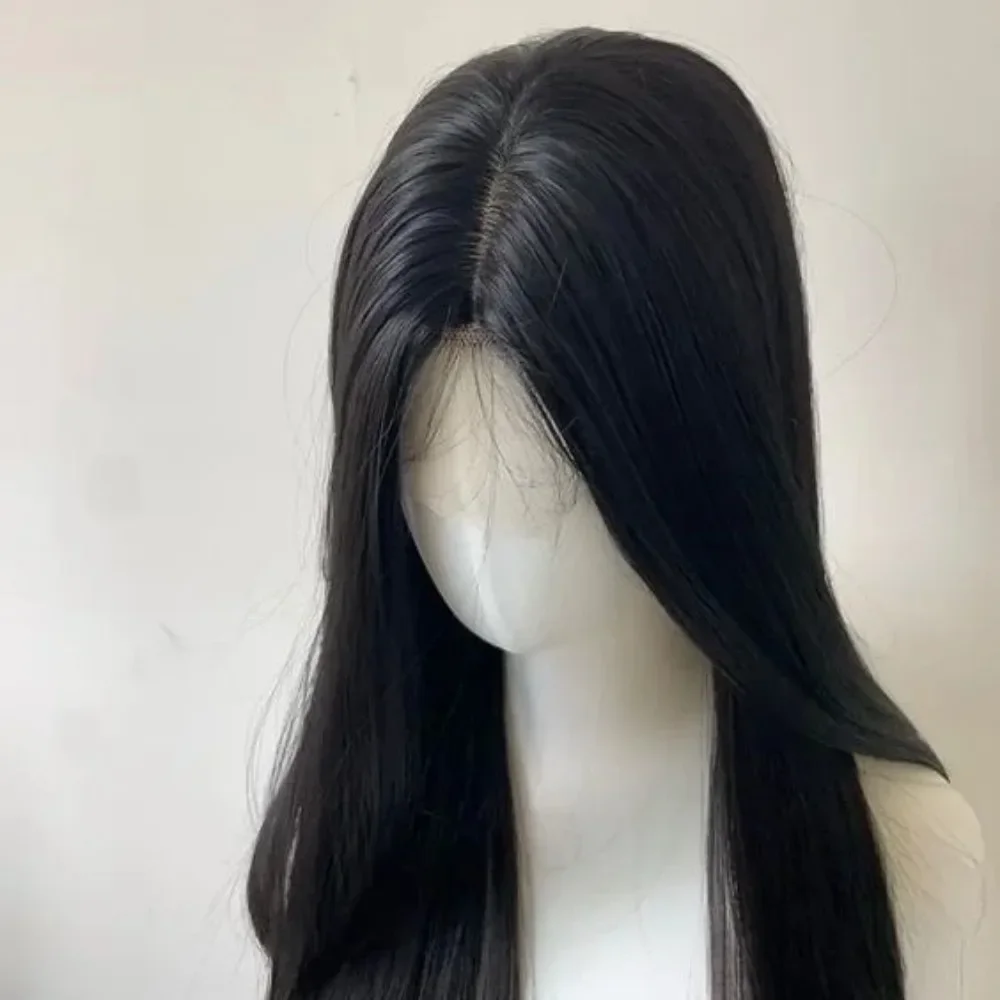 Camllia Black Wig with Bangs Long Straight Black Hair Lolita Wig for Women 24 Inch Headband Wig High Temperature Resistant Hair