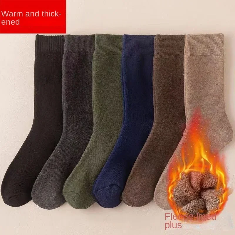 Winter Thicken Warm Men Knee Long Socks Wool Keep Warm Longer Stocking Compression Winter Terry Socks Cotton Cover Calf Sox Gift