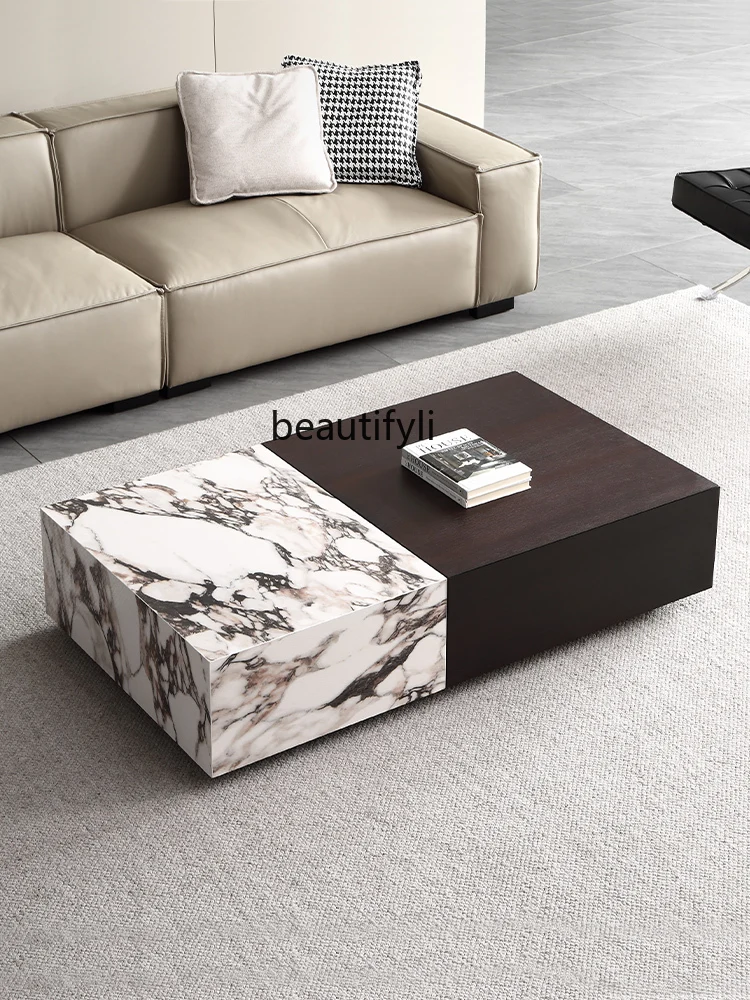 Italian Minimalist Stone Plate Coffee Table Home Living Room Rectangular Smoky High-End Designer