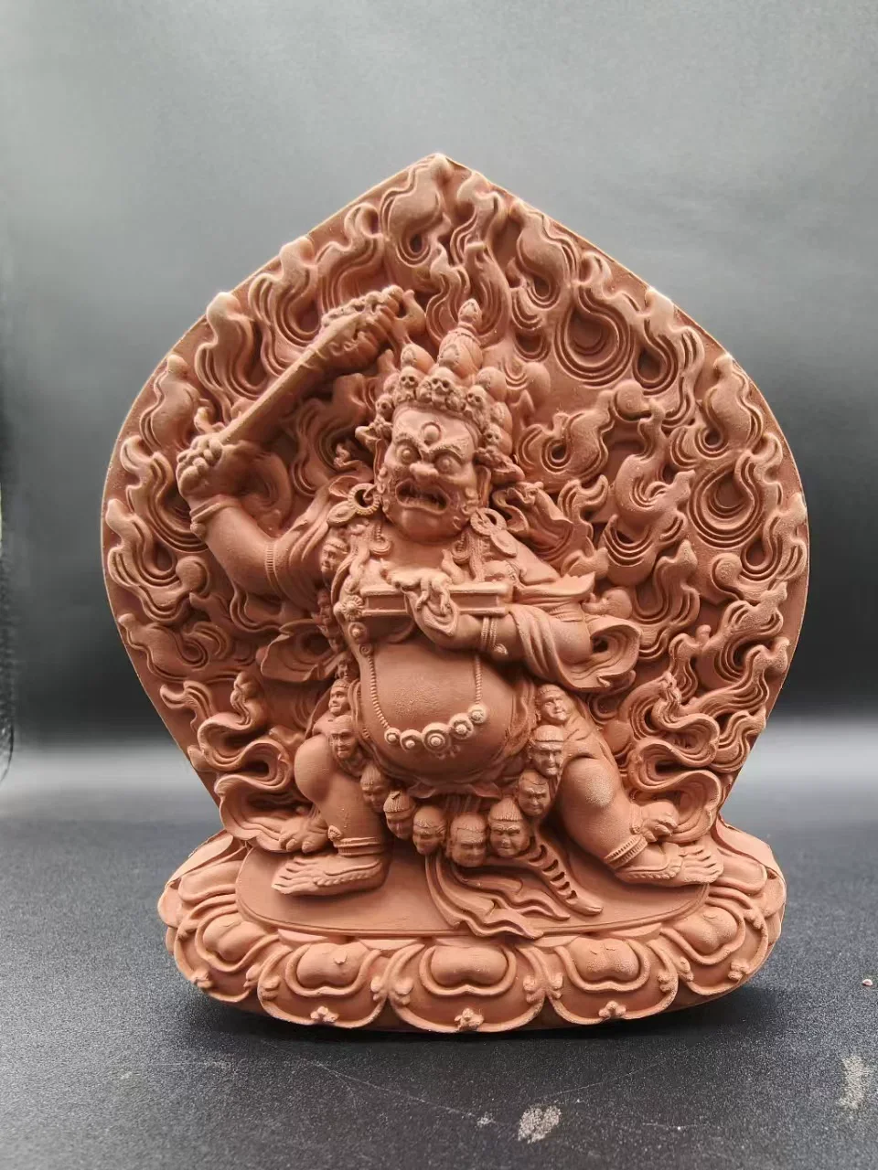 Tibet Buddhist item handmade pottery clay statue Wrathful Manjushri buddha sat-chaya tsha-tsha temple lama monk worship