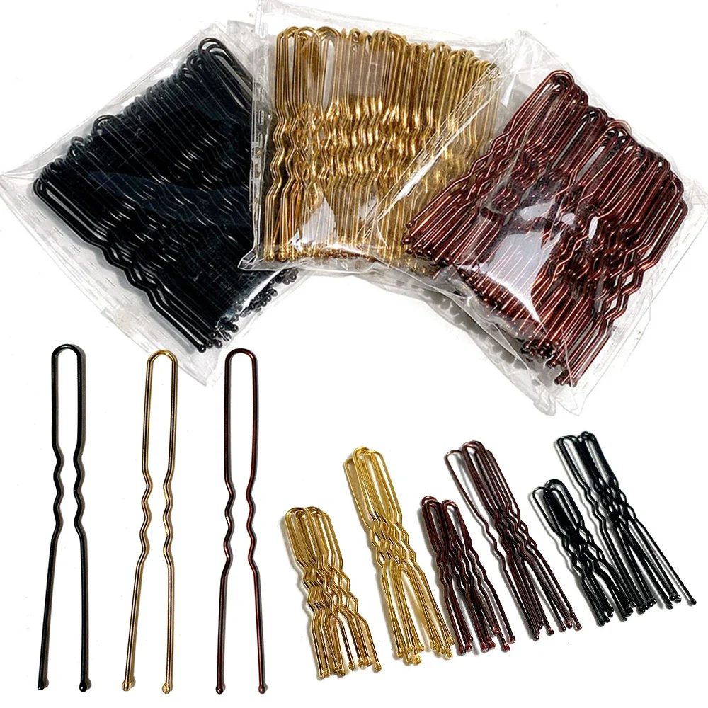 50Pcs Women 5/6/7 cm Hair Waved U-Shaped Bobby Pin Barrette Salon Grip Clip Bridal Hairpins Black Metal Hair Accessories For Bun