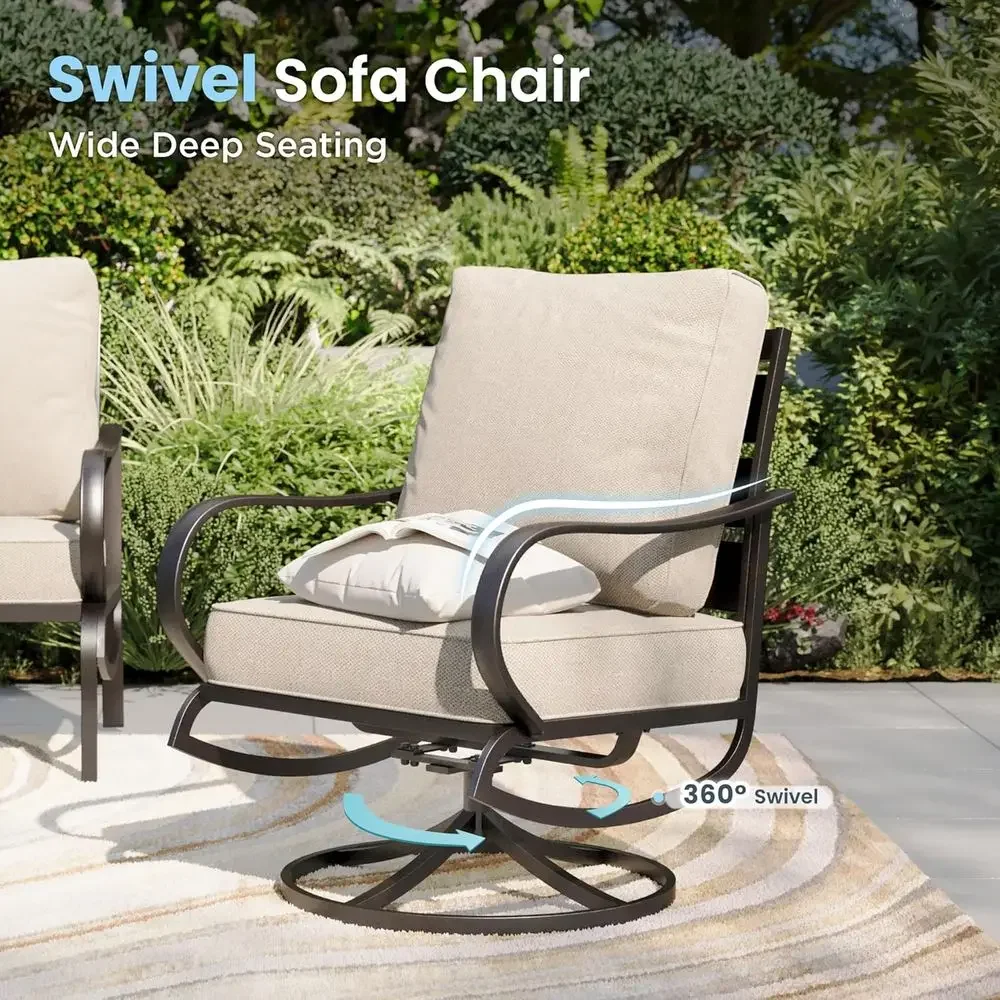 2-Piece Outdoor Patio Furniture Set with Swivel Padded Chairs and Metal Frame