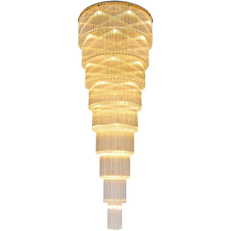 

Light luxury crystal spiral stair light duplex building large chandelier villa living room hollow simple middle floor