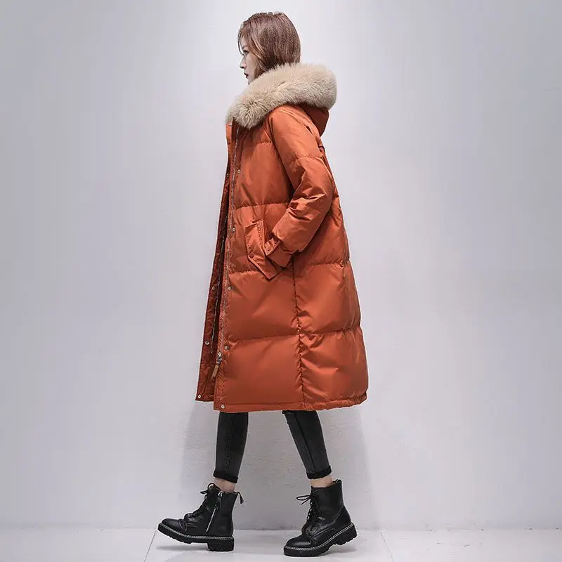 

2023 New Women Down Jacket Winter Coat Female Mid Length Version Parkas Fashionabl Outwear Thick Hooded Big Collar Overcoat