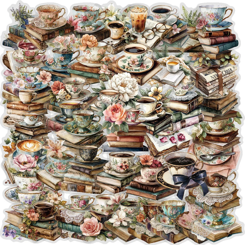 50Pcs Books And Coffee Stickers Aesthetic Literature Vinyl Art Set For Adults Book Lovers Laptop Luggage Journal Notebook Decor
