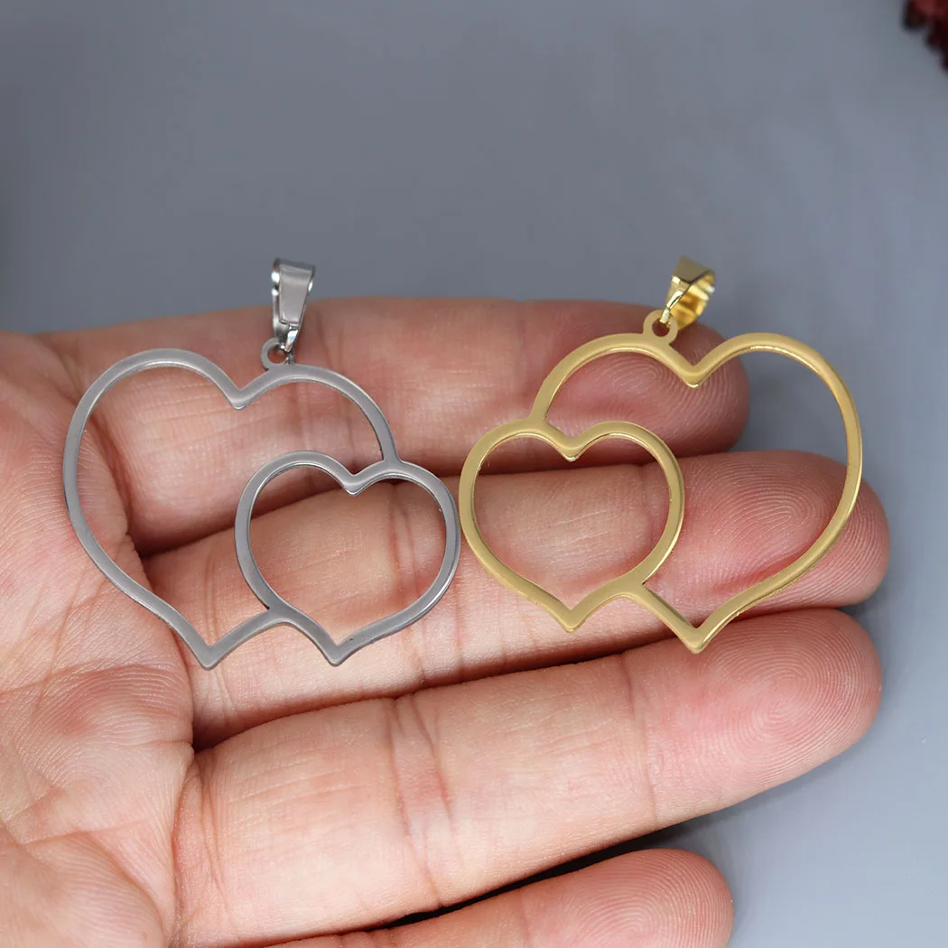 3pcs/lot Hollow Love Heart Charm Pendant For Necklace Bracelets Jewelry Crafts Making Findings Handmade Stainless Steel Charm